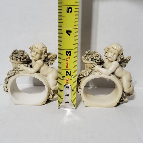 Vintage Angel Cherub Napkin Rings Set 80s 90s Angels Towel Ring Floral Cupid - Picture 8 of 9